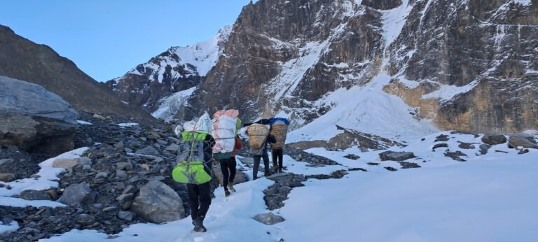 Our camping members are heading to French pass 5300m from Dhaulagiri base camp.